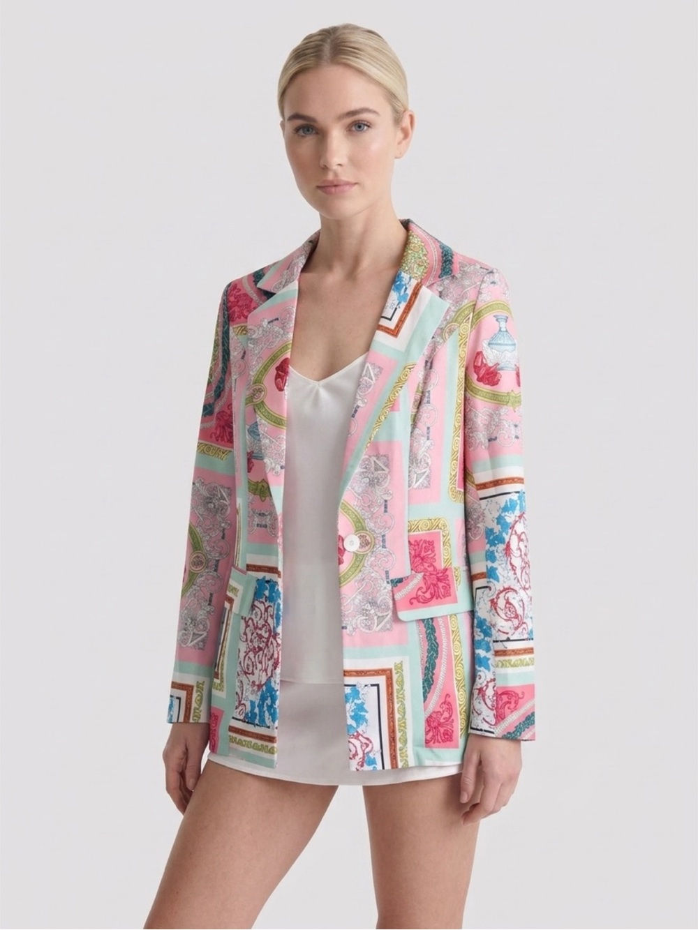 chic Pink Multi-Print Patchwork Blazer